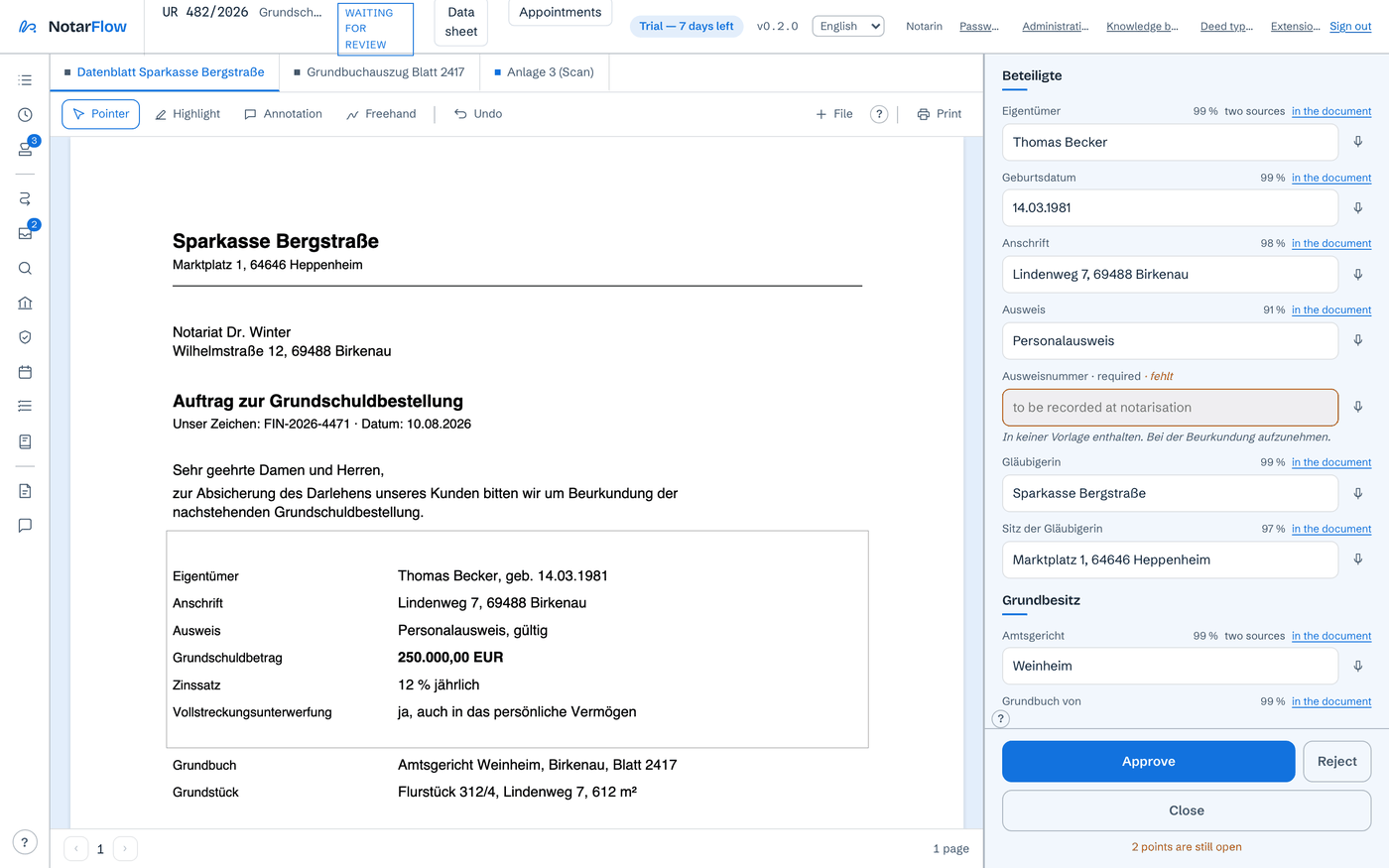 Das Programm auf Englisch, in der Kopfzeile der Hinweis auf die laufende Testwoche mit den verbleibenden Tagen.